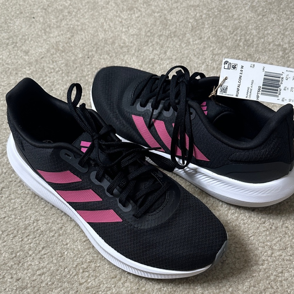 Adidas Women's Black and Pink Sneakers size 10 Runfalcon